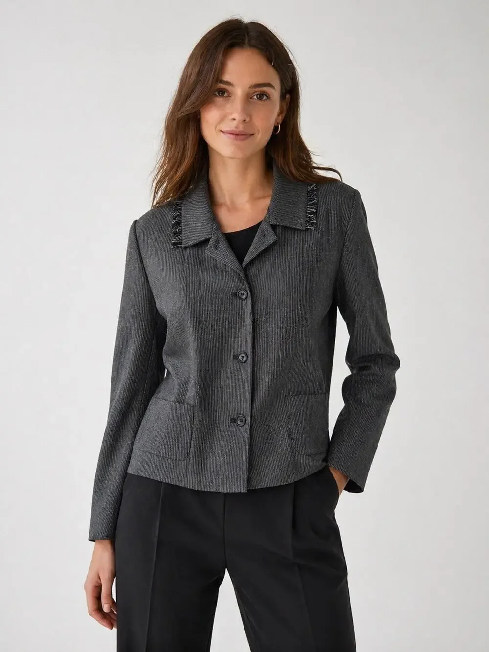Harvé Bernard Wool Blazer | Size 12 | Gray Textured Jacket